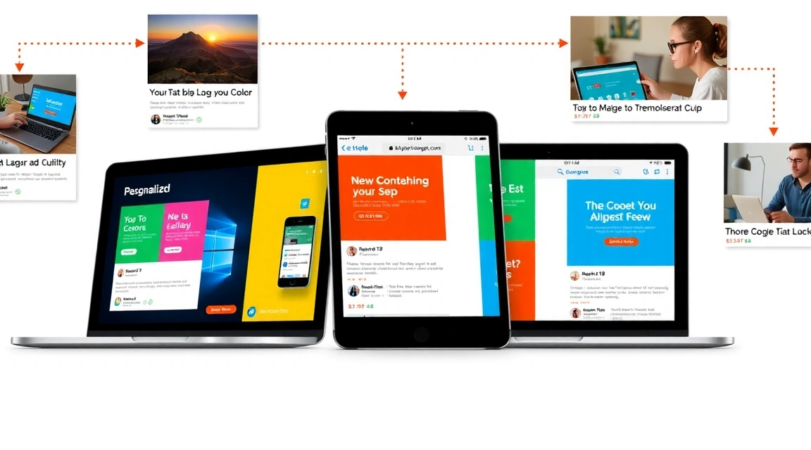 Digital advertising banners and personalized ads appearing on various devices