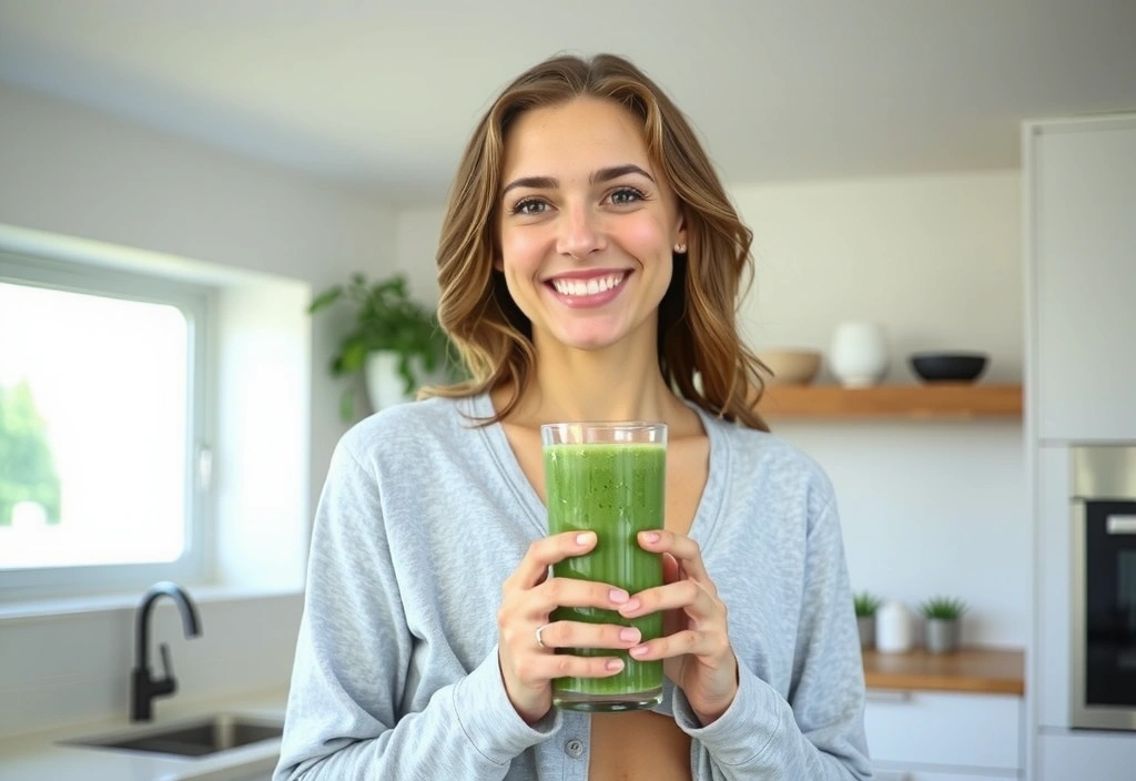 Woman drinking a green smoothie